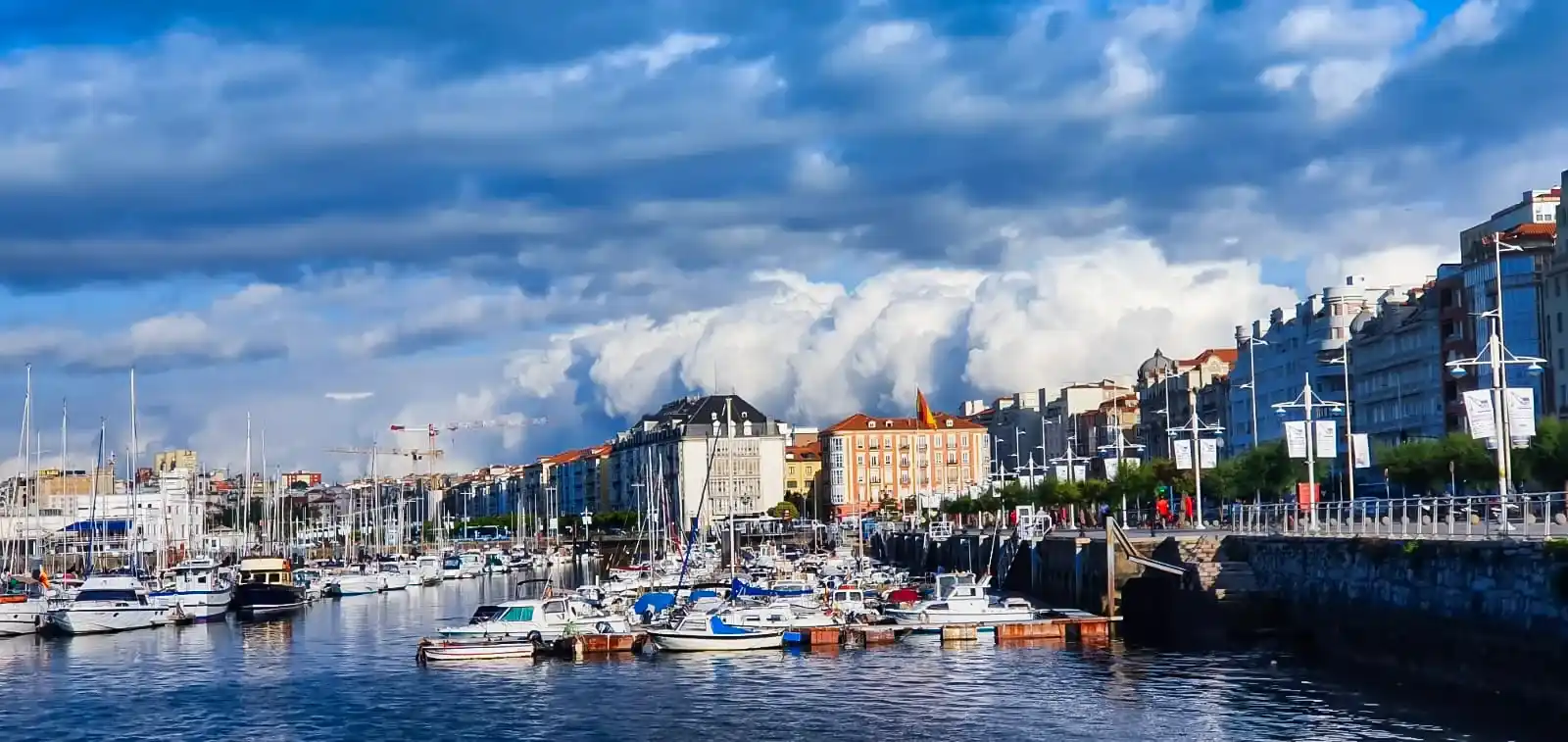 Puerto deportivo con barcos y edificios al fondo