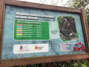 Panel de las rutas de senderismo del Bosque de las Secuoyas