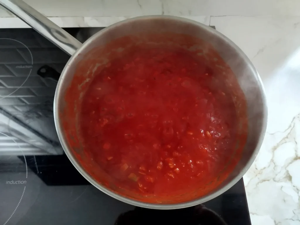 salsa de tomate casera en olla 