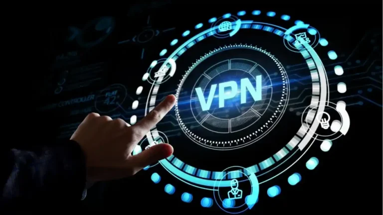 Dedo apuntando a un botón de color azul que pone VPN