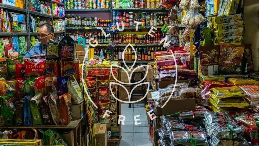 Supermercado con múltiples producto y logo sin gluten